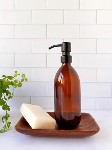 Amber Glass Dispenser Bottle with Matte Black Pump - Amenities & Co.