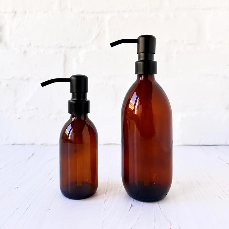 Amber Glass Dispenser Bottle with Matte Black Pump - Amenities & Co.