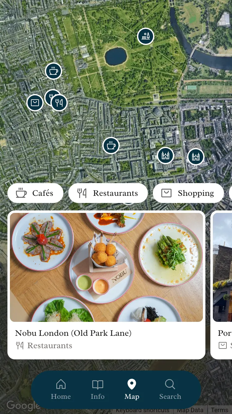 Guidebook places tab and map